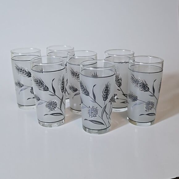 Libbey Gray Wheat Frosted Juice Glasses Vintage Wildflowers Frosted Mini 4 oz - Picture 15 of 16